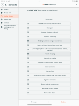 Questionnaire, multiple answer question | Tablet (iPad Air 5th gen) | Light color scheme